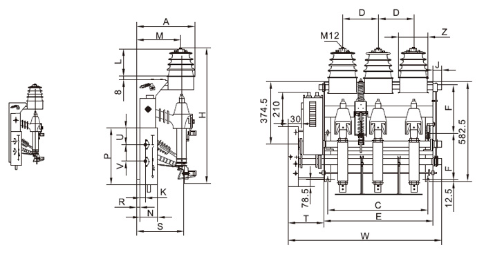 FKN12A-12D、FKRN12A-12D電動機構側裝左操作圖一